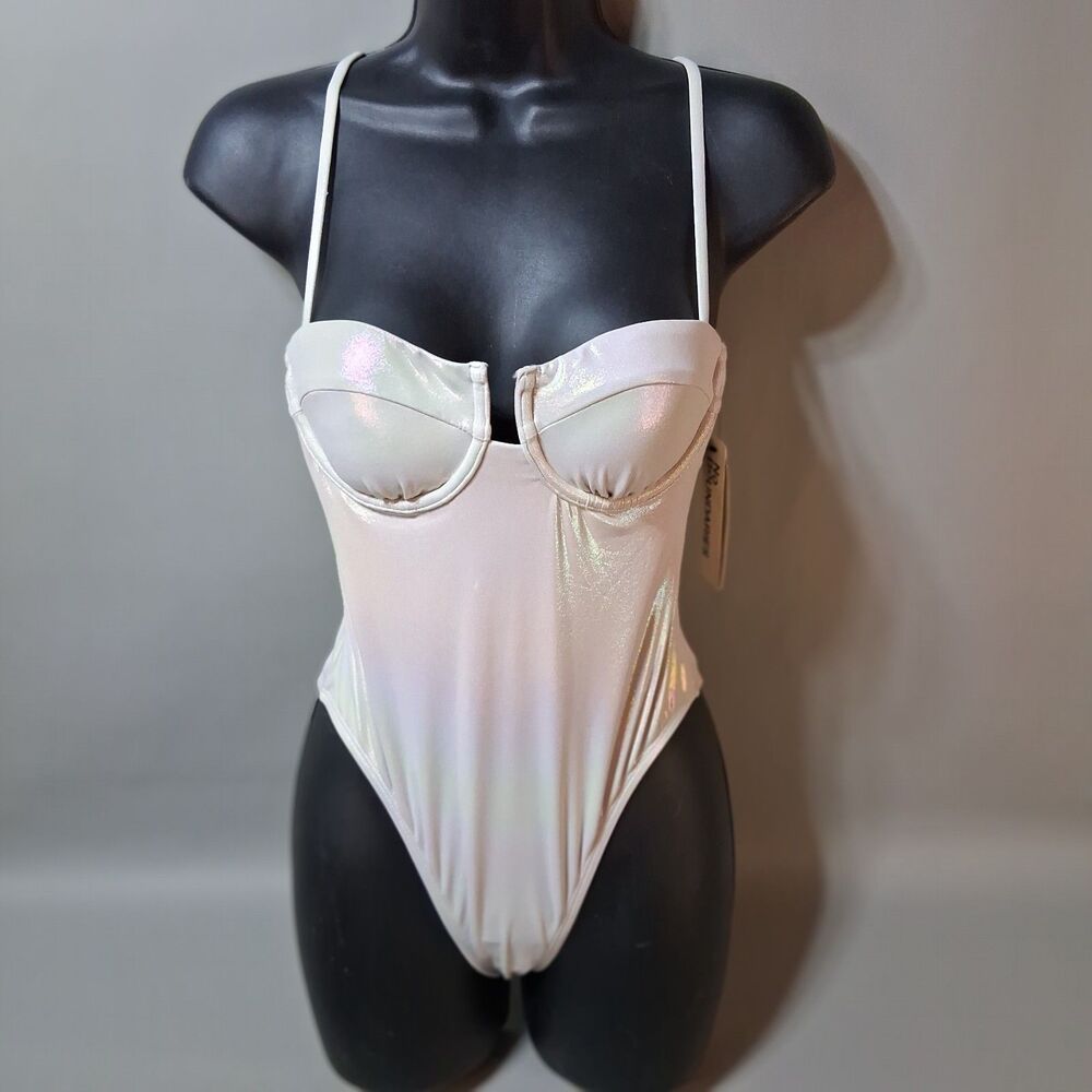 No Boundaries Iridescent Metallic One Piece Swimsuit Cheeky High Leg Small 4-6